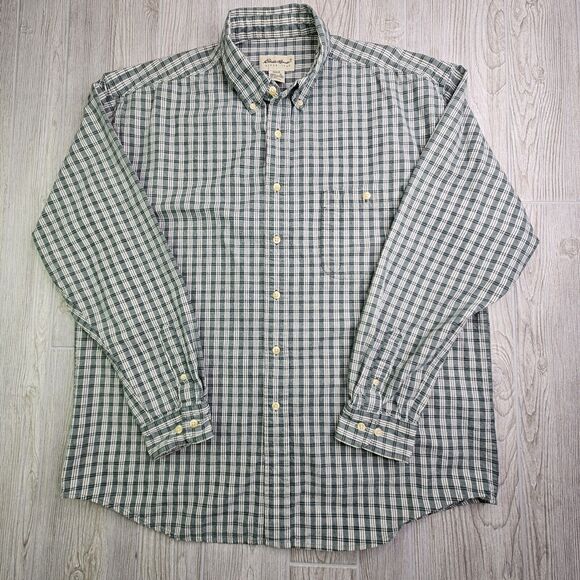 Eddie Bauer XL Green Plaid Button Up Long Sleeve Heavy - Picture 1 of 6